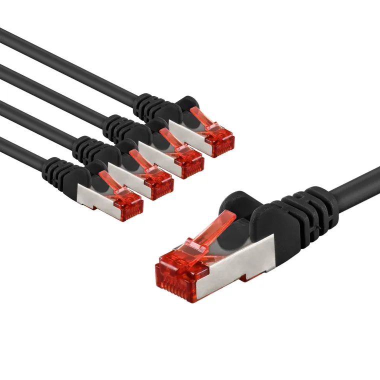 CAT 6 Patchkabel, S/FTP (PiMF), 1 m, schwarz, 5er-Set