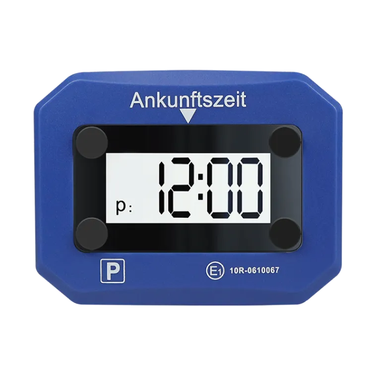 Digitale Parkscheibe, 2 LCD-Display, autom. Aktivierung, KBA-zugelassen, SOS-Licht, Blau