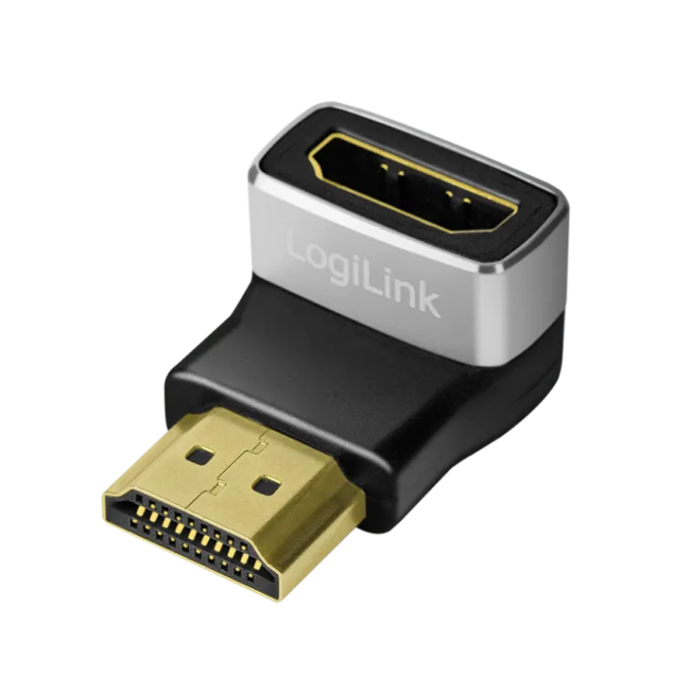 HDMI-Adapter, A/M zu A/F, 90° gewinkelt, 8K/60 Hz, schwarz/grau