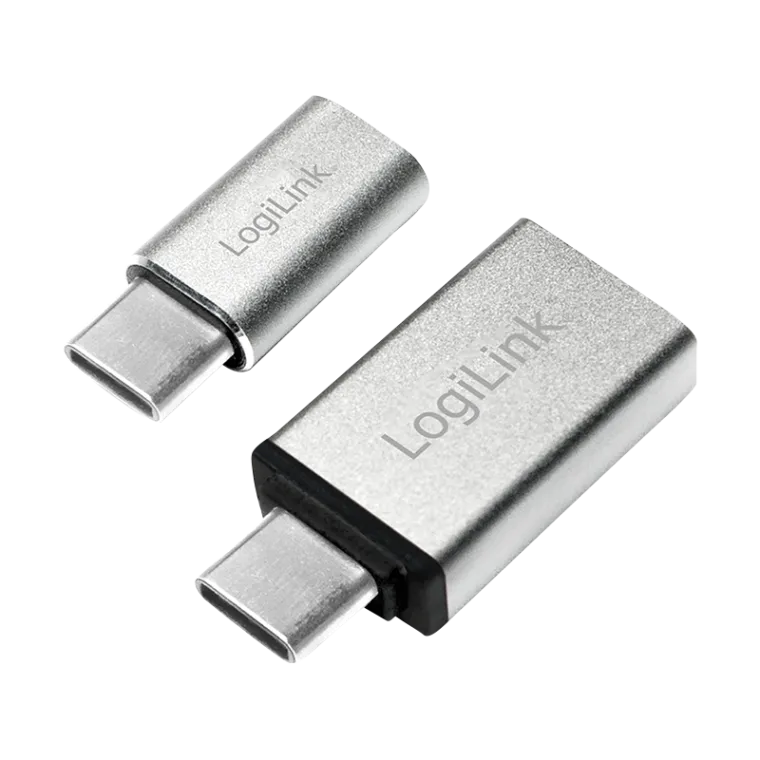 USB 3.1 Type-C Adapterset, C/M zu USB-A/F + C/M zu Micro-USB/F, silber