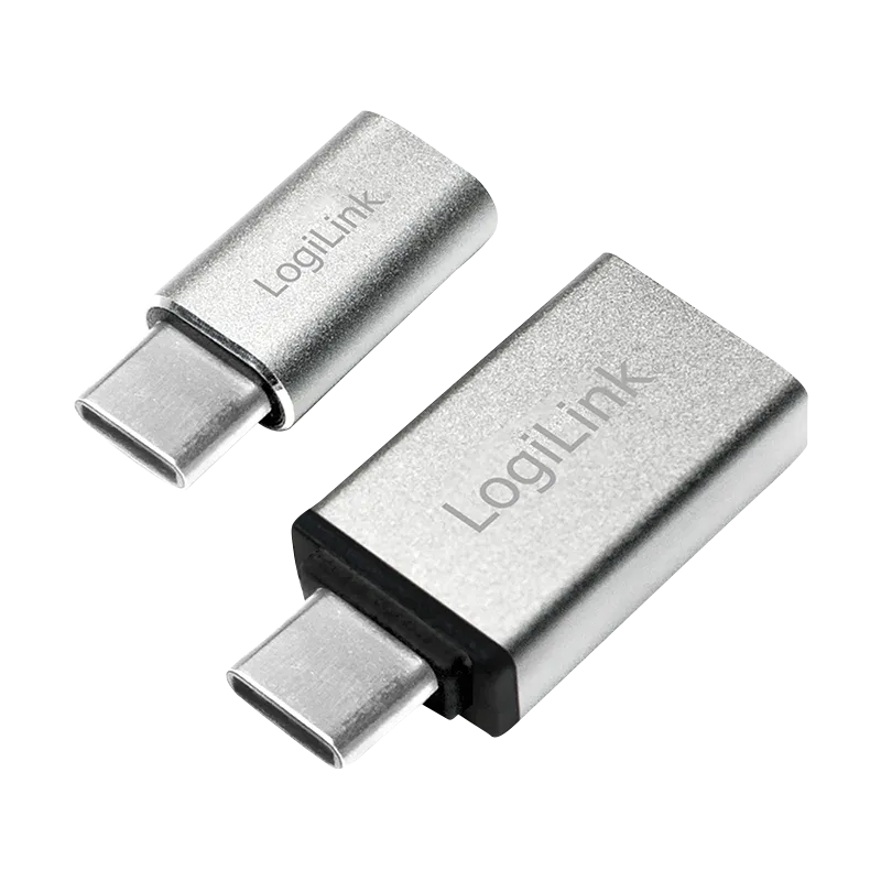 USB 3.1 Type-C Adapterset, C/M zu USB-A/F + C/M zu Micro-USB/F, silber
