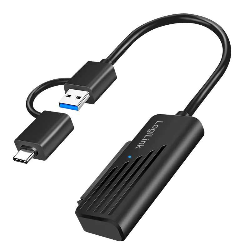 USB-A/USB-C 2-in-1 auf SATA-Adapter, USB 3.2 Gen1-kompatibel, schwarz