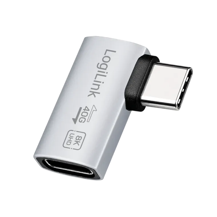 USB 4 Type-C-Adapter 90° L/R, C/M zu C/F, 40 Gbit/s, 240W, 8K/60 Hz, Alu, silber