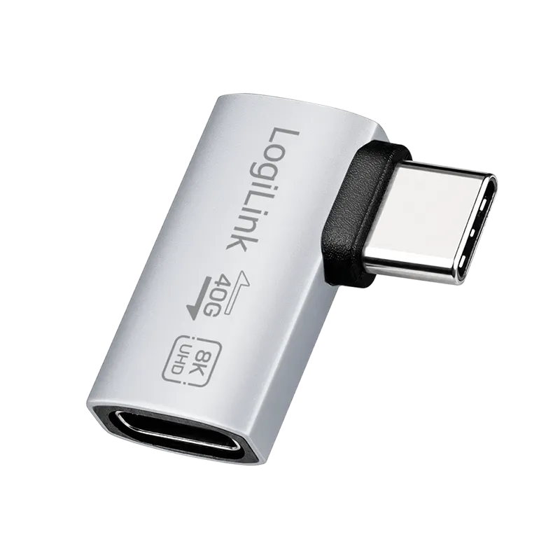 USB 4 Type-C-Adapter 90° L/R, C/M zu C/F, 40 Gbit/s, 240W, 8K/60 Hz, Alu, silber