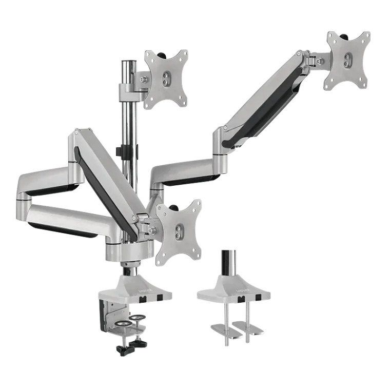 3-fach-Monitorhalterung, 13–32", 7 kg je Arm, neig-, kipp-& drehbar, Aluminium
