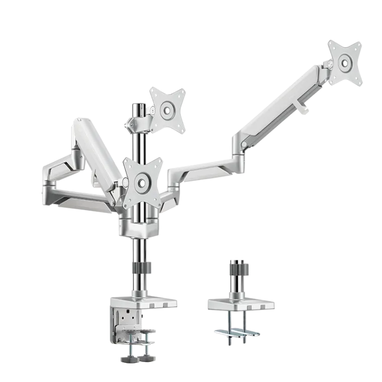 3-fach-Monitorhalterung, 17–27", 7 kg je Arm, Curved Screens, neig-, kipp-& drehbar, Aluminium