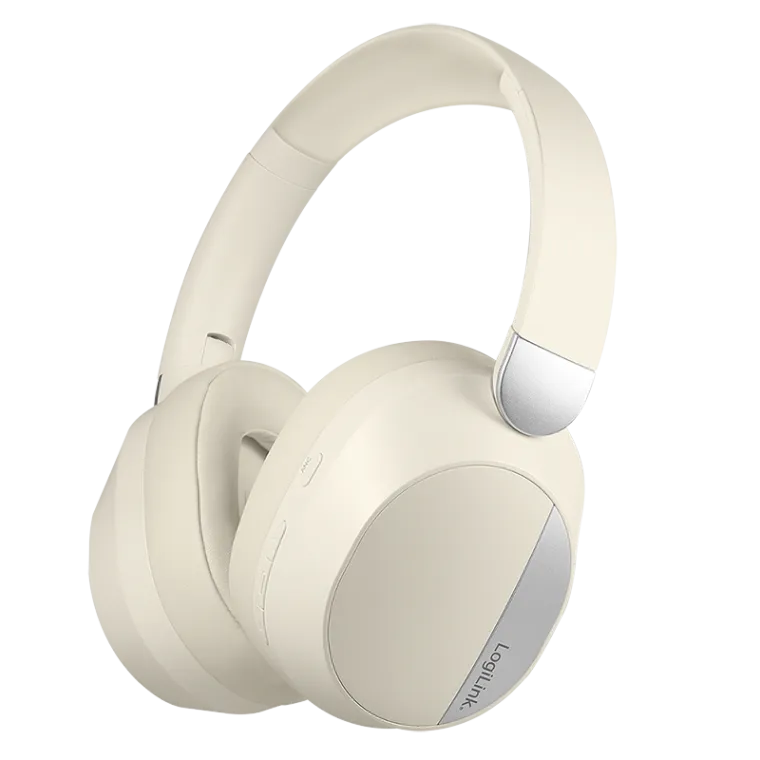BT 6.0 Sound Wave-Headset, ANC, 3,5 mm AUX, 15 Stunden Akkulaufzeit, Creme/Silber
