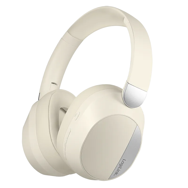 BT 6.0 Sound Wave-Headset, ANC, 3,5 mm AUX, 15 Stunden Akkulaufzeit, Creme/Silber