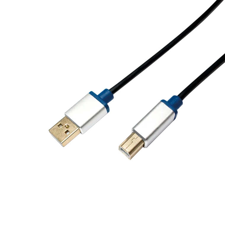 USB 2.0-Kabel, USB-A/M zu USB-B/M, Alu, schwarz/blau, 2 m