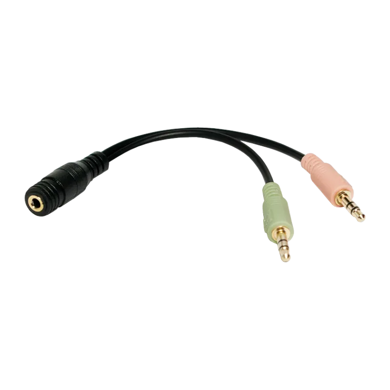 Audio-Kabel, 2x 3,5 mm 3-Pin/M zu 3,5 mm 4-Pin/F, schwarz, 0,15 m