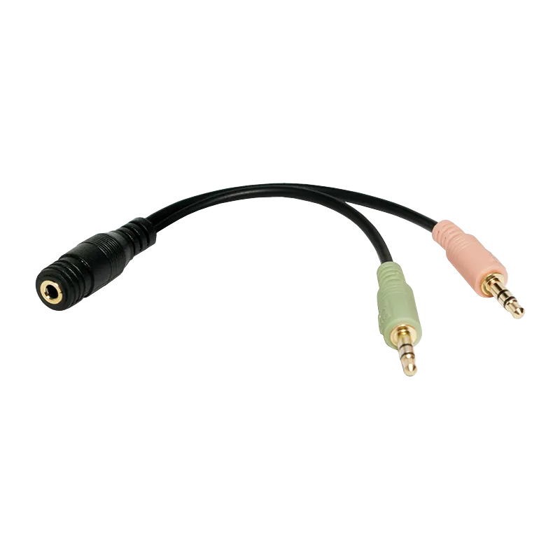 Audio-Kabel, 2x 3,5 mm 3-Pin/M zu 3,5 mm 4-Pin/F, schwarz, 0,15 m