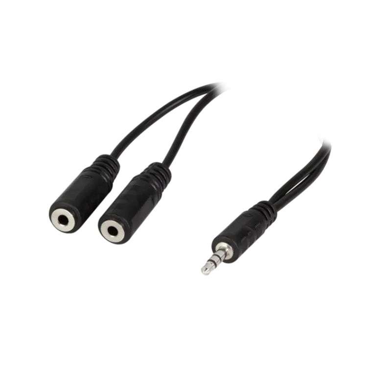 Audio-Kabel, 3,5 mm 3-Pin/M zu 2x 3,5 mm 3-Pin/F, schwarz, 0,2 m