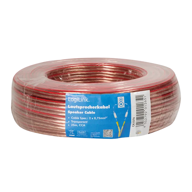 Audio-Lautsprecher-Installationskabel, 2x 0,75 mm², transparent, 25 m