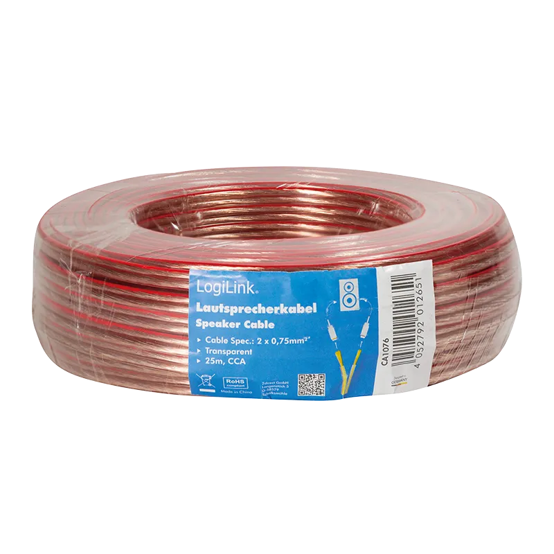 Audio-Lautsprecher-Installationskabel, 2x 0,75 mm², transparent, 25 m
