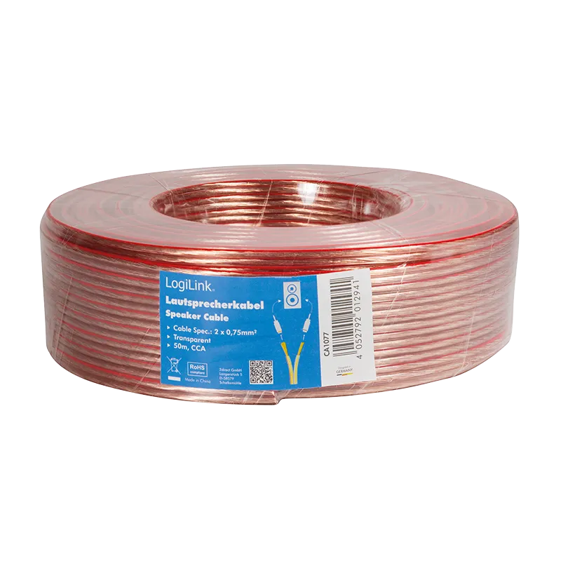 Audio-Lautsprecher-Installationskabel, 2x 0,75 mm², transparent, 50 m