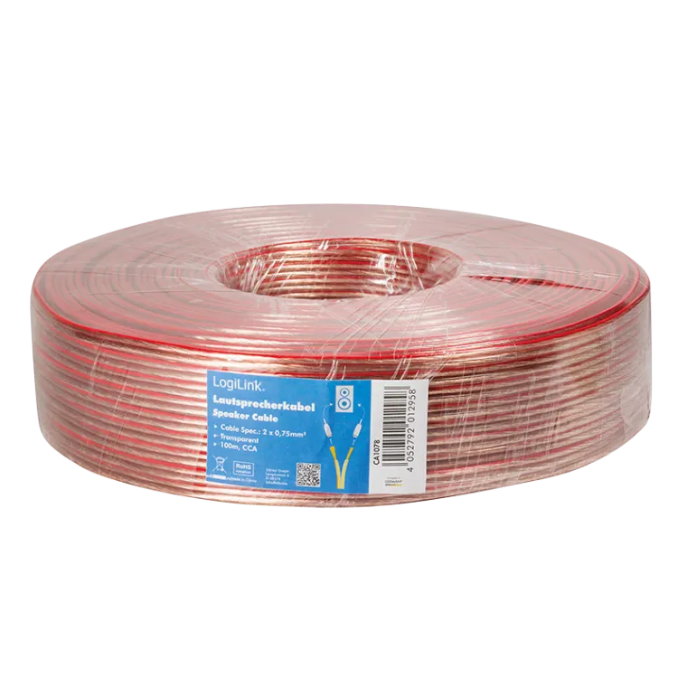 Audio-Lautsprecher-Installationskabel, 2x 0,75 mm², transparent, 100 m