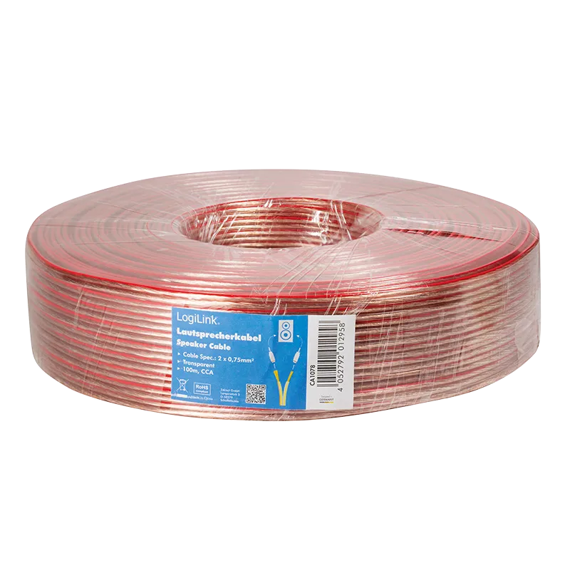 Audio-Lautsprecher-Installationskabel, 2x 0,75 mm², transparent, 100 m