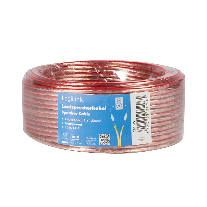 Audio-Lautsprecher-Installationskabel, 2x 1,5 mm², transparent, 10 m