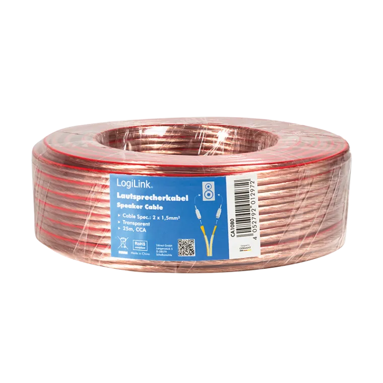 Audio-Lautsprecher-Installationskabel, 2x 1,5 mm², transparent, 25 m