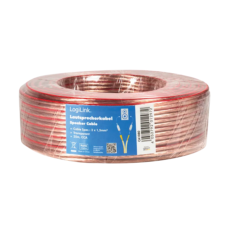 Audio-Lautsprecher-Installationskabel, 2x 1,5 mm², transparent, 25 m