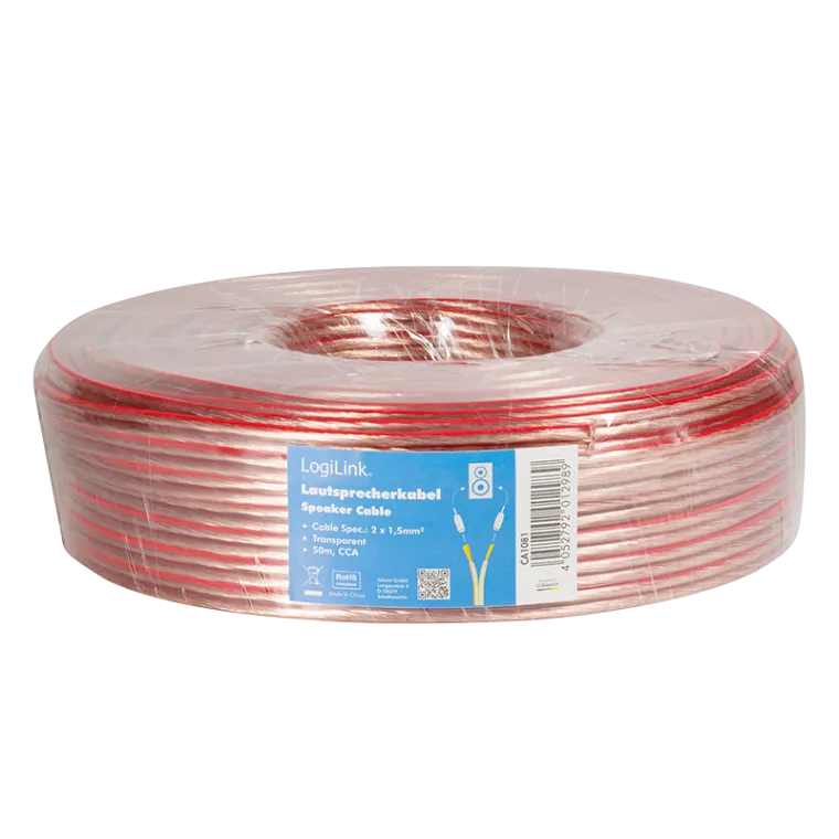 Audio-Lautsprecher-Installationskabel, 2x 1,5 mm², transparent, 50 m