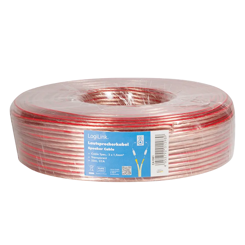 Audio-Lautsprecher-Installationskabel, 2x 1,5 mm², transparent, 50 m