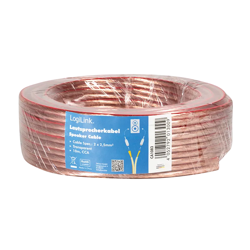 Audio-Lautsprecher-Installationskabel, 2x 2,5 mm², transparent, 10 m