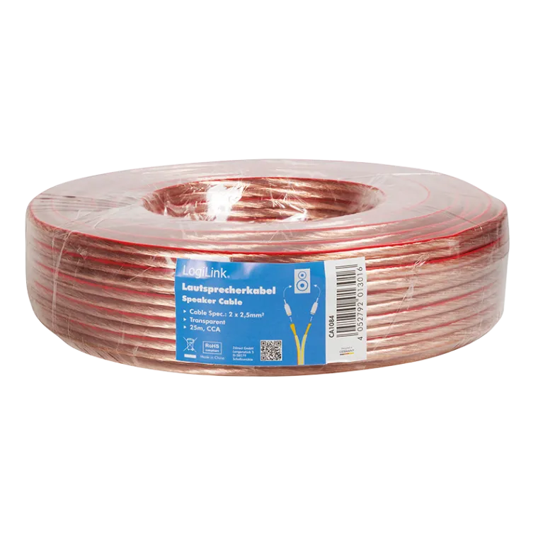 Audio-Lautsprecher-Installationskabel, 2x 2,5 mm², transparent, 25 m