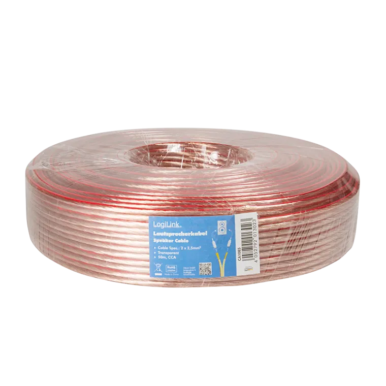Audio-Lautsprecher-Installationskabel, 2x 2,5 mm², transparent, 50 m