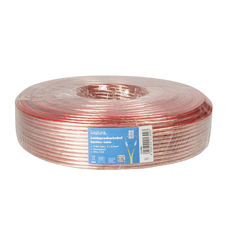 Audio-Lautsprecher-Installationskabel, 2x 2,5 mm², transparent, 50 m