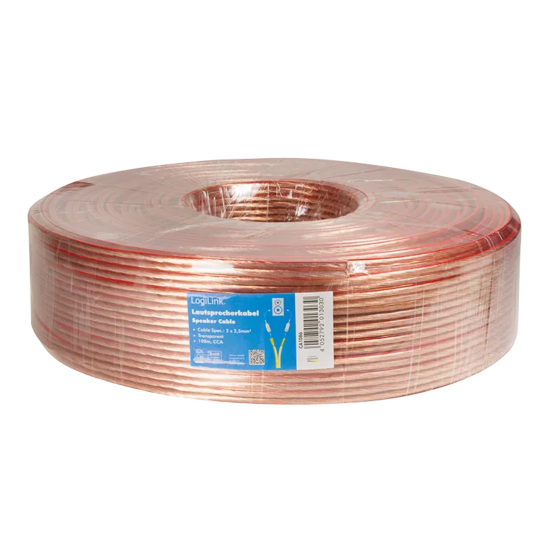 Audio-Lautsprecher-Installationskabel, 2x 2,5 mm², transparent, 100 m