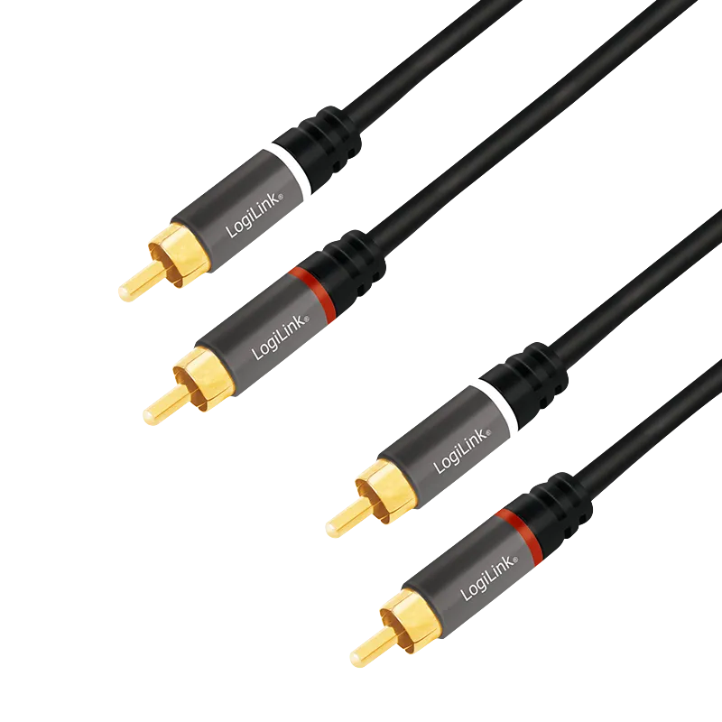 Audio-Kabel, 2x Cinch/M zu 2x Cinch/M, Metall, schwarz, 1,5 m