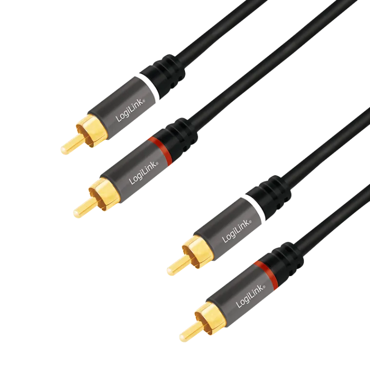 Audio-Kabel, 2x Cinch/M zu 2x Cinch/M, Metall, schwarz, 10 m