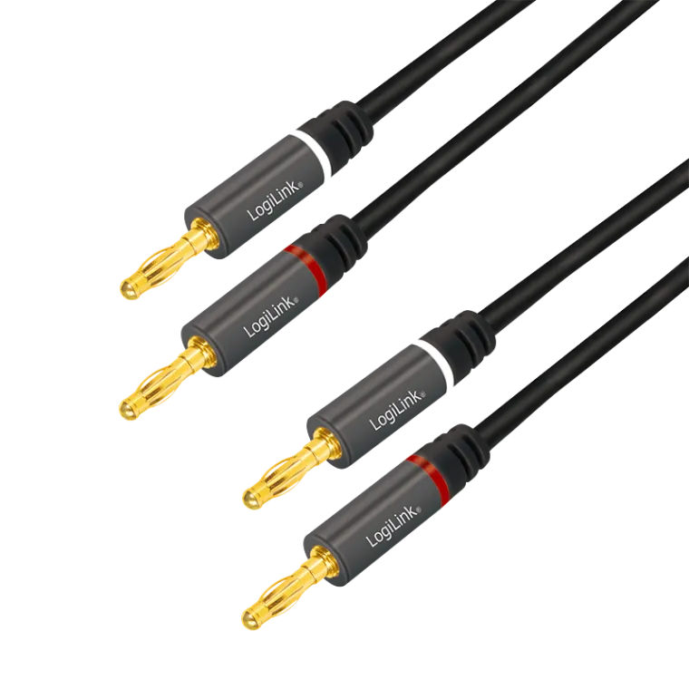 Audio-Kabel, 2x2 Bananenstecker, Metall, schwarz, 5 m