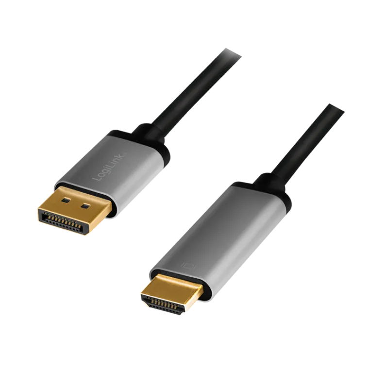 DisplayPort-Kabel, DP/M zu HDMI A/M, 4K/60 Hz, Alu, schwarz/grau, 2 m
