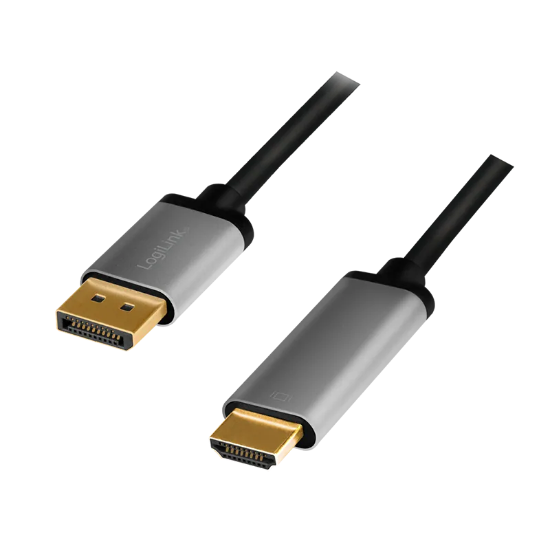 DisplayPort-Kabel, DP/M zu HDMI A/M, 4K/60 Hz, Alu, schwarz/grau, 2 m