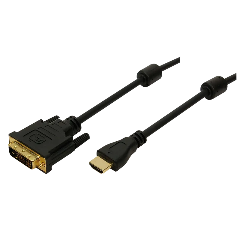 HDMI-Kabel, A/M zu DVI/M, 1080p, 2x Ferrit, bidirekt, schwarz, 2 m