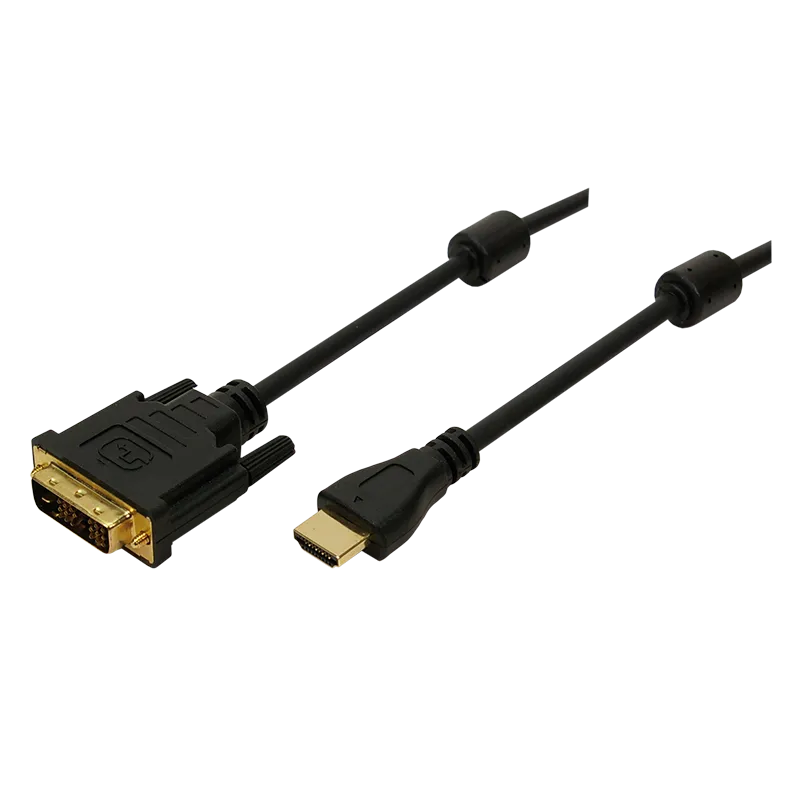 HDMI-Kabel, A/M zu DVI/M, 1080p, 2x Ferrit, bidirekt, schwarz, 5 m
