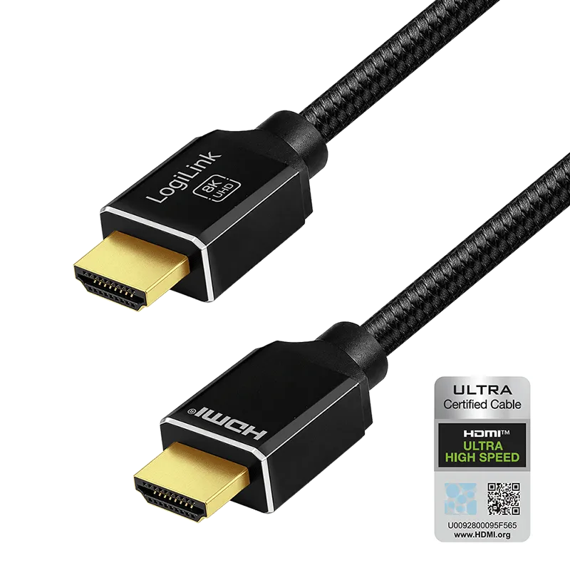HDMI-Kabel, A/M zu A/M, 8K/60 Hz, 48 Gbit/s, Metall, Nylon, Zertifiziert, schwarz, 3 m