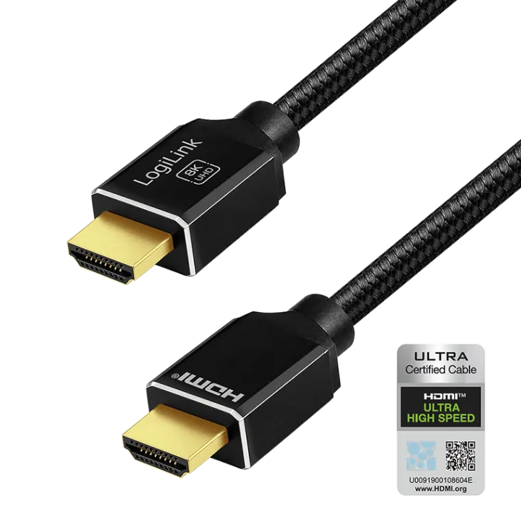 HDMI-Kabel, A/M zu A/M, 8K/60 Hz, 48 Gbit/s, Metall, Nylon, Zertifiziert, schwarz, 5 m