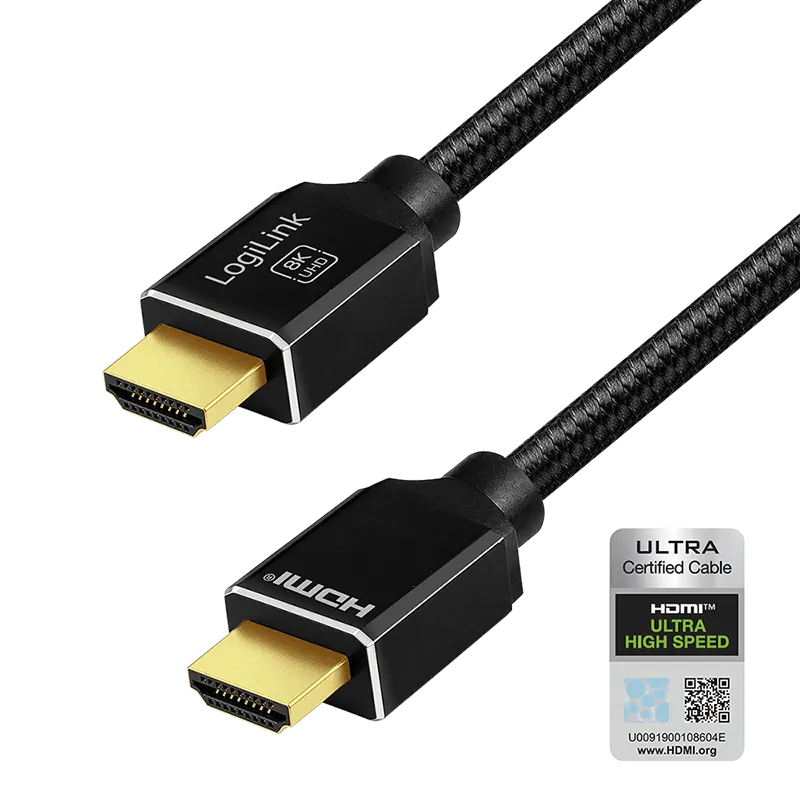 HDMI-Kabel, A/M zu A/M, 8K/60 Hz, 48 Gbit/s, Metall, Nylon, Zertifiziert, schwarz, 5 m