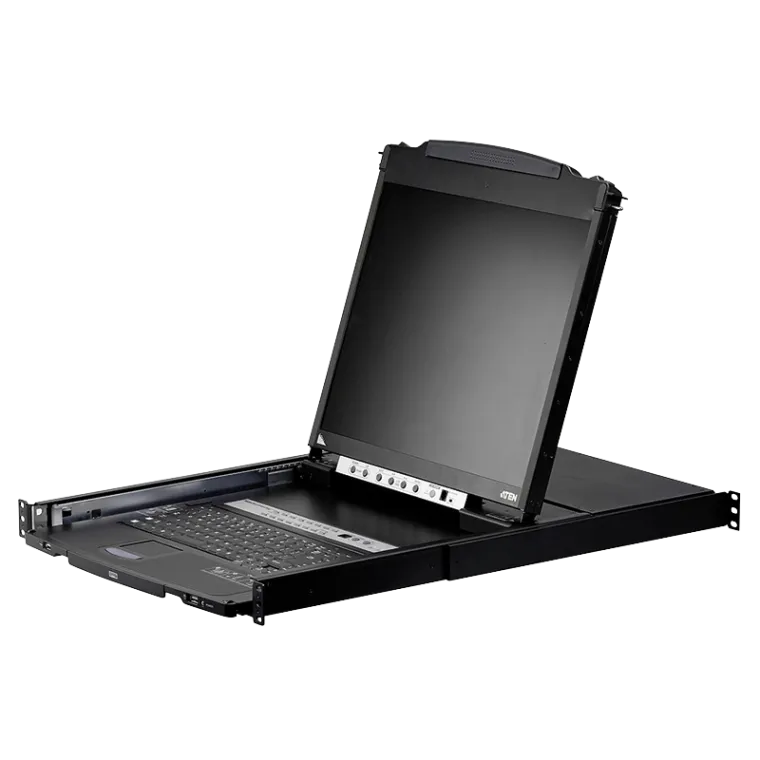 LCD Konsole 19" mit KVM Switch 16-Port (USB - PS/2 VGA) mit USB Port (Dual Rail)