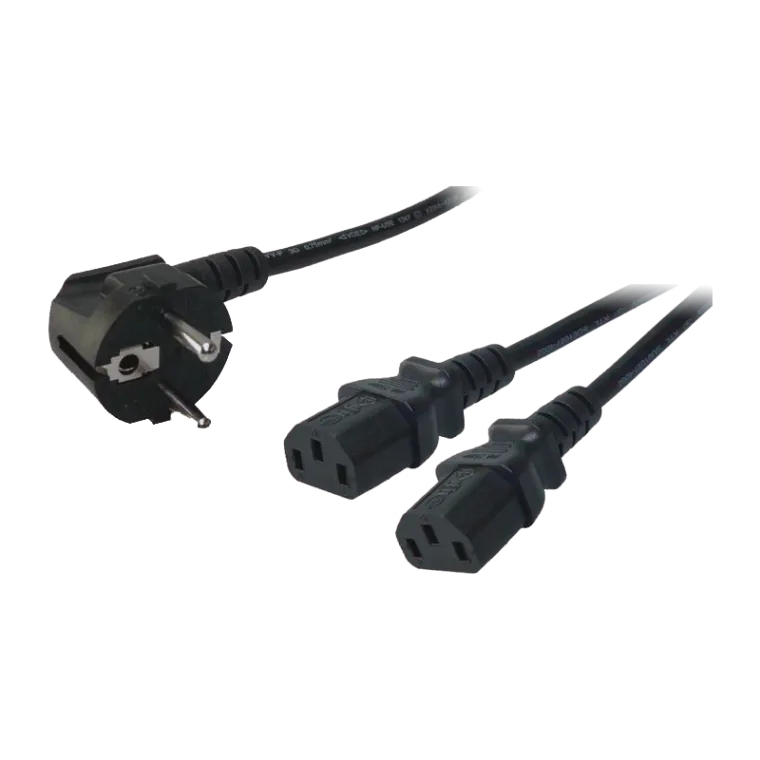 Netzkabel, CEE7/7 (90°) zu 2x IEC C13, schwarz, 1,7 m
