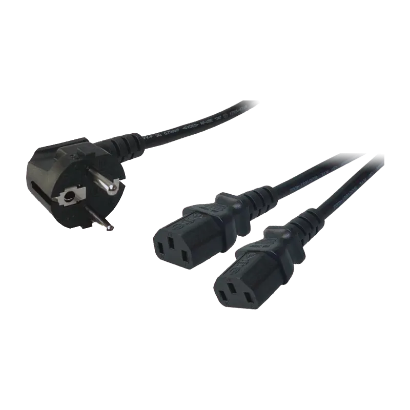 Netzkabel, CEE7/7 (90°) zu 2x IEC C13, schwarz, 1,7 m