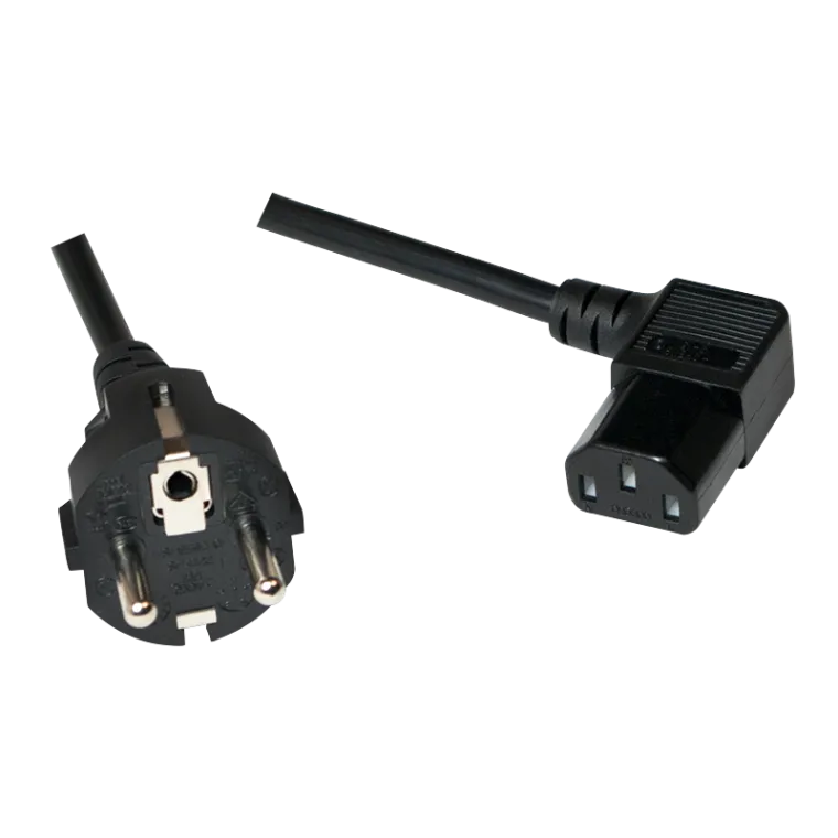 Netzkabel, CEE7/7 zu IEC C13 (90°), schwarz, 2 m