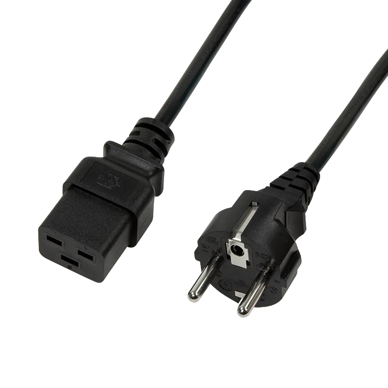 Netzkabel, CEE7/7 zu IEC C19, schwarz, 1 m