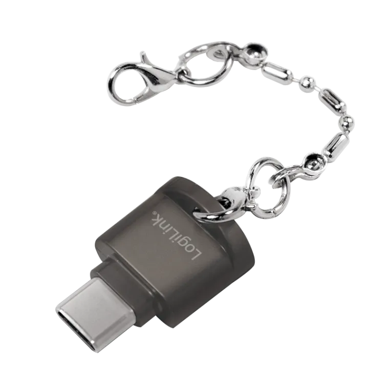 USB-C zu microSD-Kartenleser, als Schlüsselanhänger, grau
