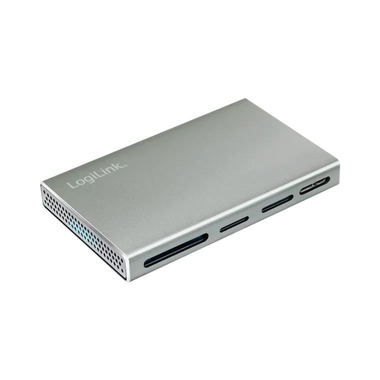 USB 3.2 Gen1, 5-in-1 Kartenleser (SD-, microSD-, MS-, CF und M2), Aluminium, silber