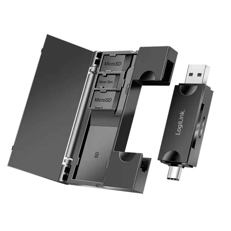 USB 3.2 Gen1 Kartenleser für SD- & microSD-Karten, mit Karten-Aufbewahrung