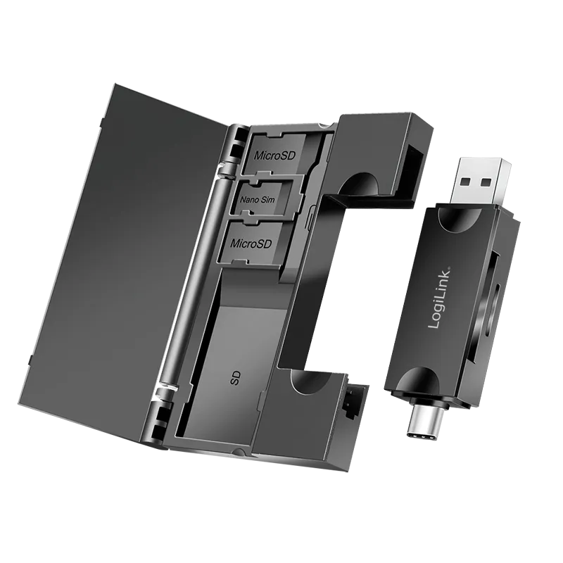 USB 3.2 Gen1 Kartenleser für SD- & microSD-Karten, mit Karten-Aufbewahrung